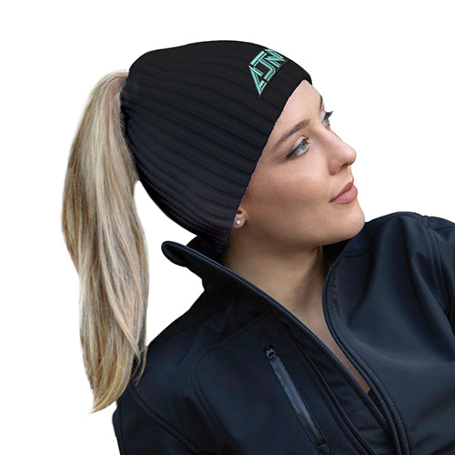 Acrylic 1K200L, Ajm Toque With Elasticized Ponytail Opening (women's), Black