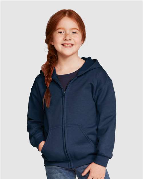 Gildan 18600B, Youth Heavy Blend Full-zip Hooded Sweatshirt, Navy