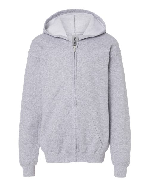 Gildan 562, 18600b Youth Heavy Blend Full-zip Hooded Sweatshirt, Sport Grey