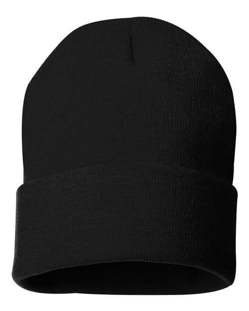 Sportsman SP12, 12" Solid Cuffed Beanie, Black