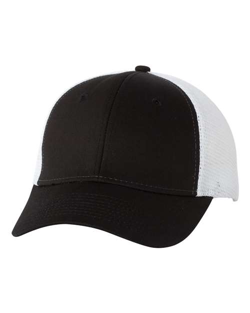 Valucap VC400, Mesh-back Twill Trucker Cap, Black/ White