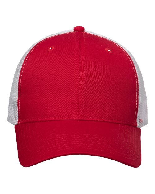 Valucap VC400, Mesh-back Twill Trucker Cap, Red/ White