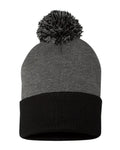 Sportsman SP15, 3015 12" Pom-pom Cuffed Beanie, Black