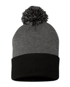 Sportsman SP15, 3015 12" Pom-pom Cuffed Beanie, Black