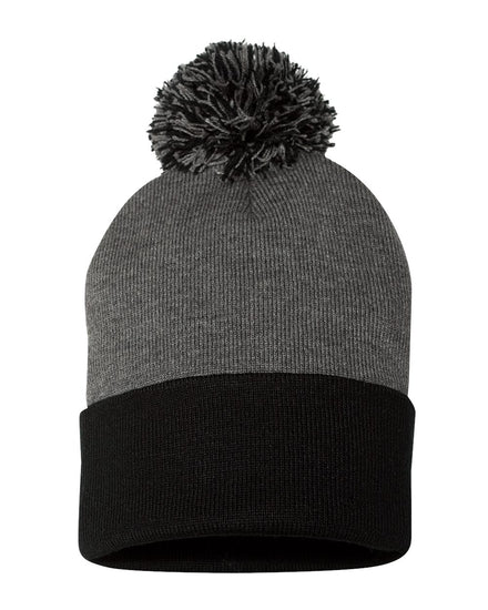 Sportsman SP15, 12" Pom-pom Cuffed Beanie, Black