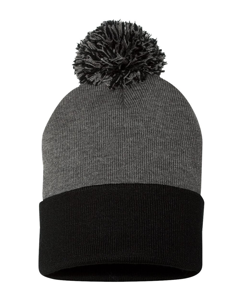 Sportsman SP15, 12" Pom-pom Cuffed Beanie, Black