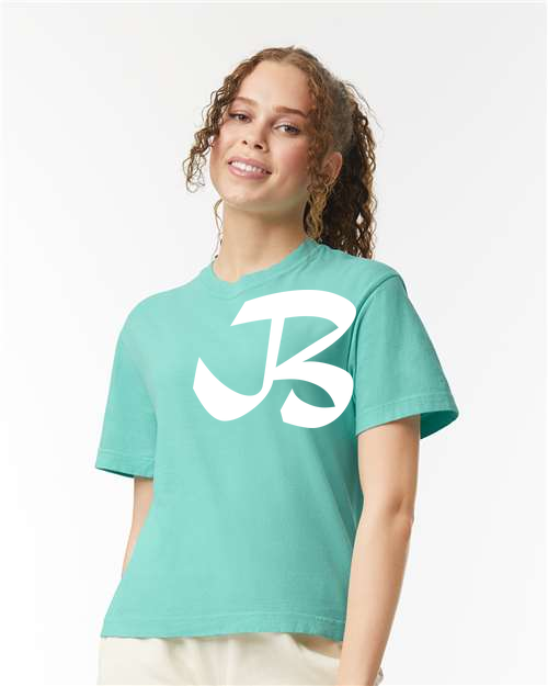 Alphabet B T-Shirt 9 inch calligraphy White ink, Chalky Mint