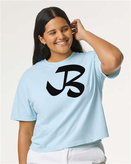 Alphabet B T-Shirt 9 inch calligraphy Black ink, Chambray