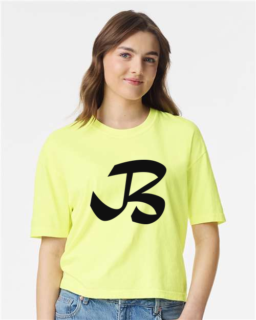 Alphabet B T-Shirt 9 inch calligraphy Black ink, Neon Lemon