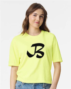 Alphabet B T-Shirt 9 inch calligraphy Black ink, Neon Lemon