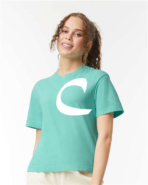 Alphabet C T-Shirt 9 inch calligraphy White ink, Chalky Mint