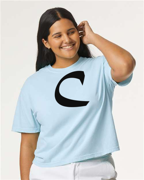 Alphabet C T-Shirt 9 inch calligraphy Black ink, Chambray