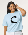Alphabet C T-Shirt 9 inch calligraphy Black ink, Chambray