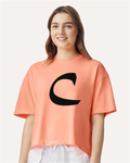 Alphabet C T-Shirt 9 inch calligraphy Black ink, Neon Cantaloupe