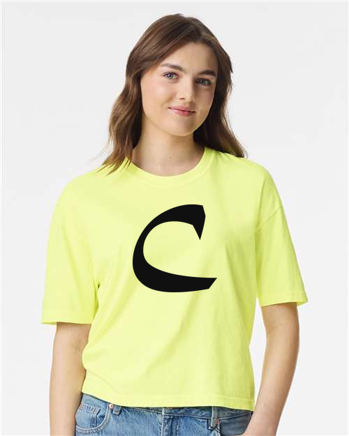 Alphabet C T-Shirt 9 inch calligraphy Black ink, Neon Lemon