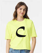 Alphabet C T-Shirt 9 inch calligraphy Black ink, Neon Lemon