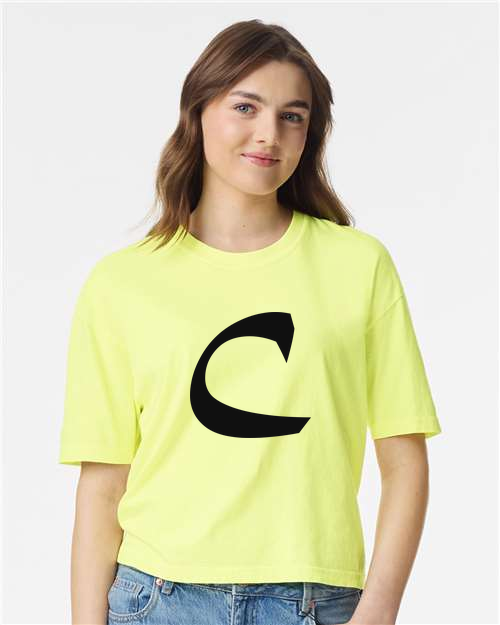 Alphabet C T-Shirt 9 inch calligraphy Black ink, Neon Lemon