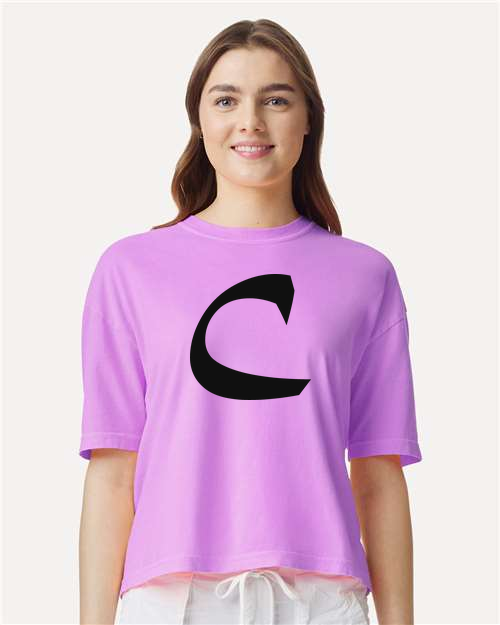 Alphabet C T-Shirt 9 inch calligraphy Black ink, Neon Violet