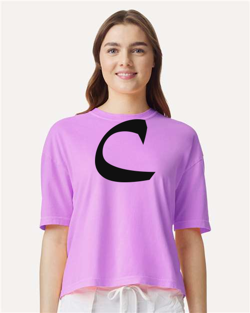 Alphabet C T-Shirt 9 inch calligraphy Black ink, Neon Violet