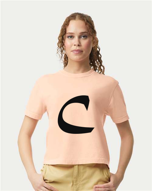 Alphabet C T-Shirt 9 inch calligraphy Black ink, Peachy