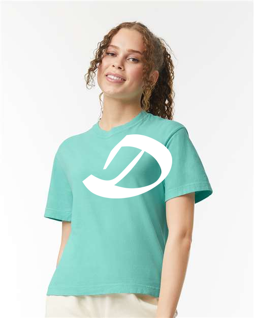 Alphabet D T-Shirt 9 inch calligraphy White ink, Chalky Mint