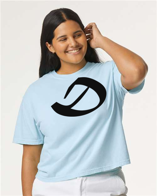 Alphabet D T-Shirt 9 inch calligraphy Black ink, Chambray
