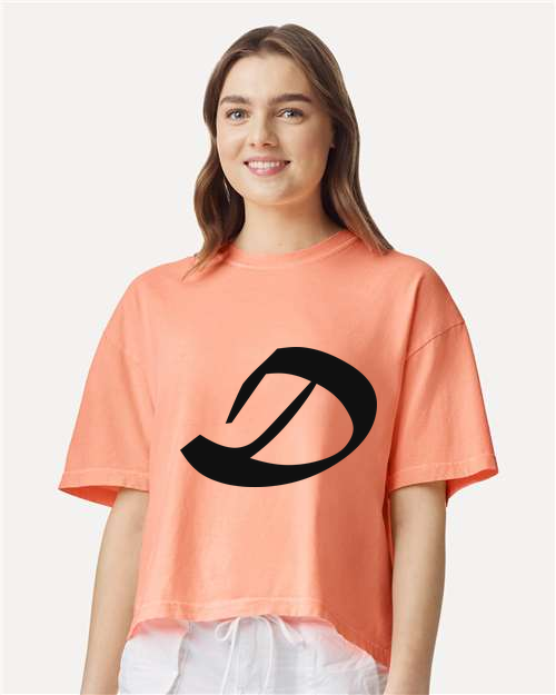 Alphabet D T-Shirt 9 inch calligraphy Black ink, Neon Cantaloupe