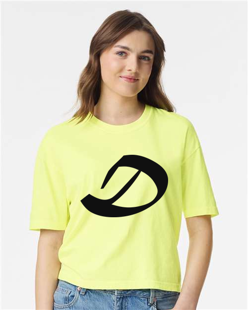 Alphabet D T-Shirt 9 inch calligraphy Black ink, Neon Lemon