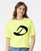 Alphabet D T-Shirt 9 inch calligraphy Black ink, Neon Lemon