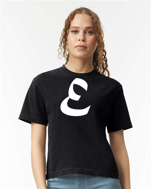 Alphabet E T-Shirt 9 inch calligraphy White ink, Black