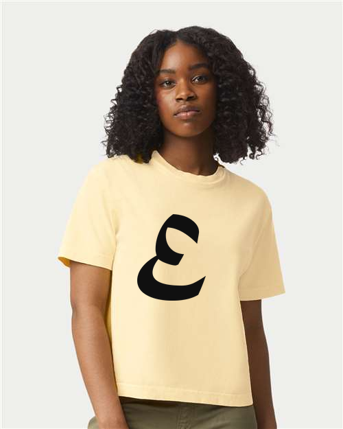 Alphabet E T-Shirt 9 inch calligraphy Black ink, Butter