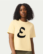 Alphabet E T-Shirt 9 inch calligraphy Black ink, Butter