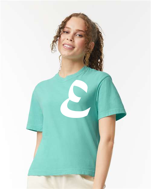 Alphabet E T-Shirt 9 inch calligraphy White ink, Chalky Mint