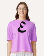 Alphabet E T-Shirt 9 inch calligraphy Black ink, Neon Violet
