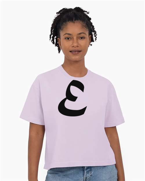 Alphabet E T-Shirt 9 inch calligraphy Black ink, Orchid