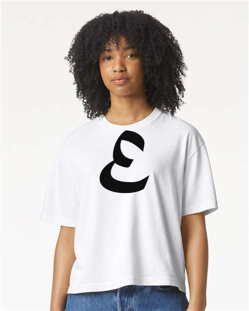 Alphabet E T-Shirt 9 inch calligraphy Black ink, White