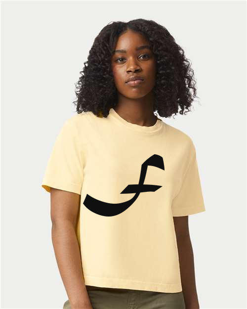 Alphabet F T-Shirt 9 inch calligraphy Black ink, Butter