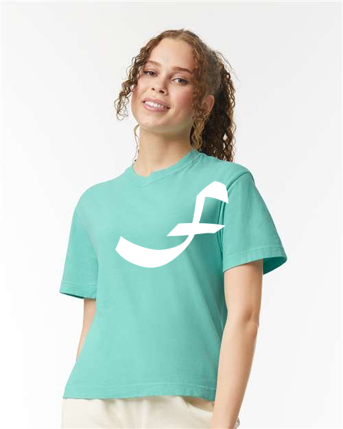 Alphabet F T-Shirt 9 inch calligraphy White ink, Chalky Mint