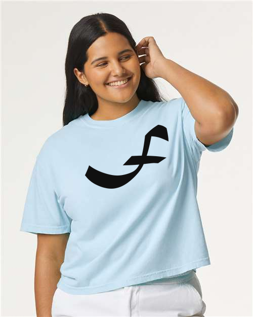 Alphabet F T-Shirt 9 inch calligraphy Black ink, Chambray