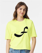 Alphabet F T-Shirt 9 inch calligraphy Black ink, Neon Lemon
