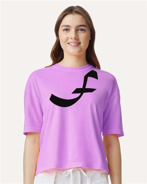 Alphabet F T-Shirt 9 inch calligraphy Black ink, Neon Violet