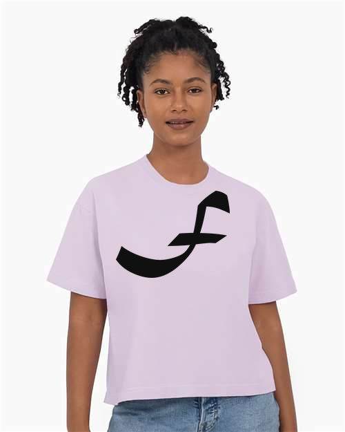 Alphabet F T-Shirt 9 inch calligraphy Black ink, Orchid