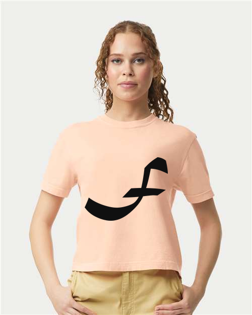Alphabet F T-Shirt 9 inch calligraphy Black ink, Peachy