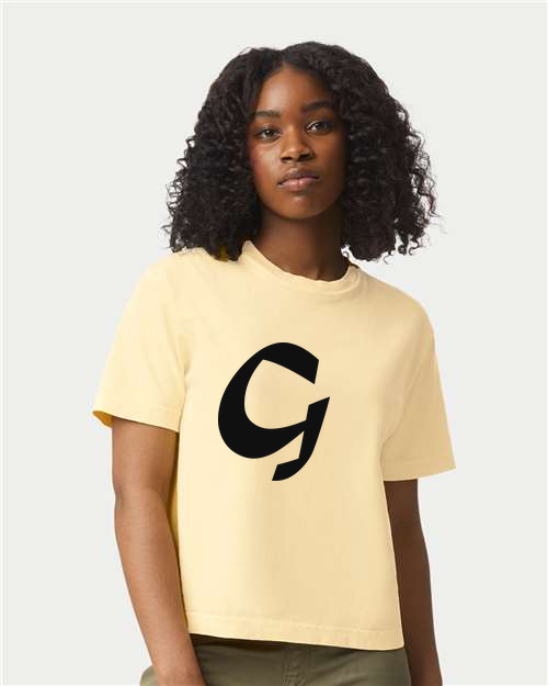 Alphabet G T-Shirt 9 inch calligraphy Black ink, Butter
