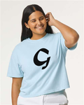 Alphabet G T-Shirt 9 inch calligraphy Black ink, Chambray