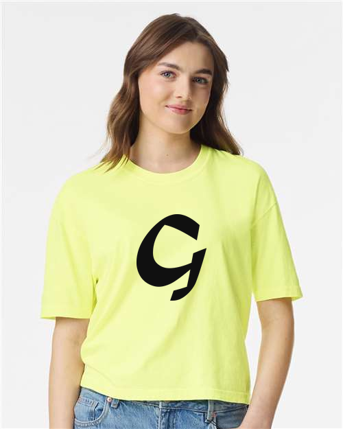 Alphabet G T-Shirt 9 inch calligraphy Black ink, Neon Lemon