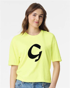 Alphabet G T-Shirt 9 inch calligraphy Black ink, Neon Lemon
