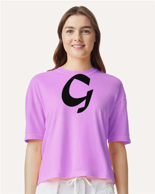 Alphabet G T-Shirt 9 inch calligraphy Black ink, Neon Violet
