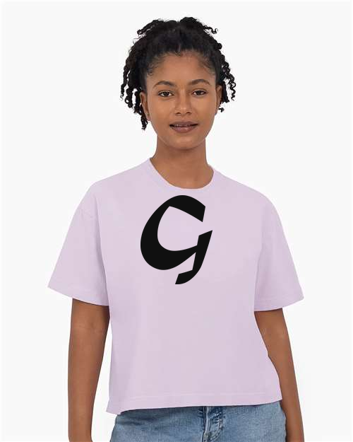 Alphabet G T-Shirt 9 inch calligraphy Black ink, Orchid