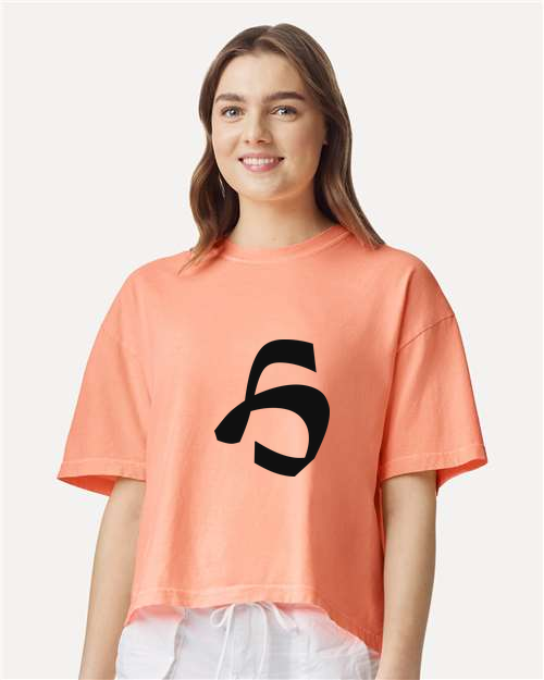 Alphabet H T-Shirt 9 inch calligraphy Black ink, Neon Cantaloupe